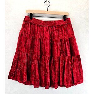 Vtg Broomstick Skirt Red Mini Velvet Tiered Western L Star of India Boho Cowgirl